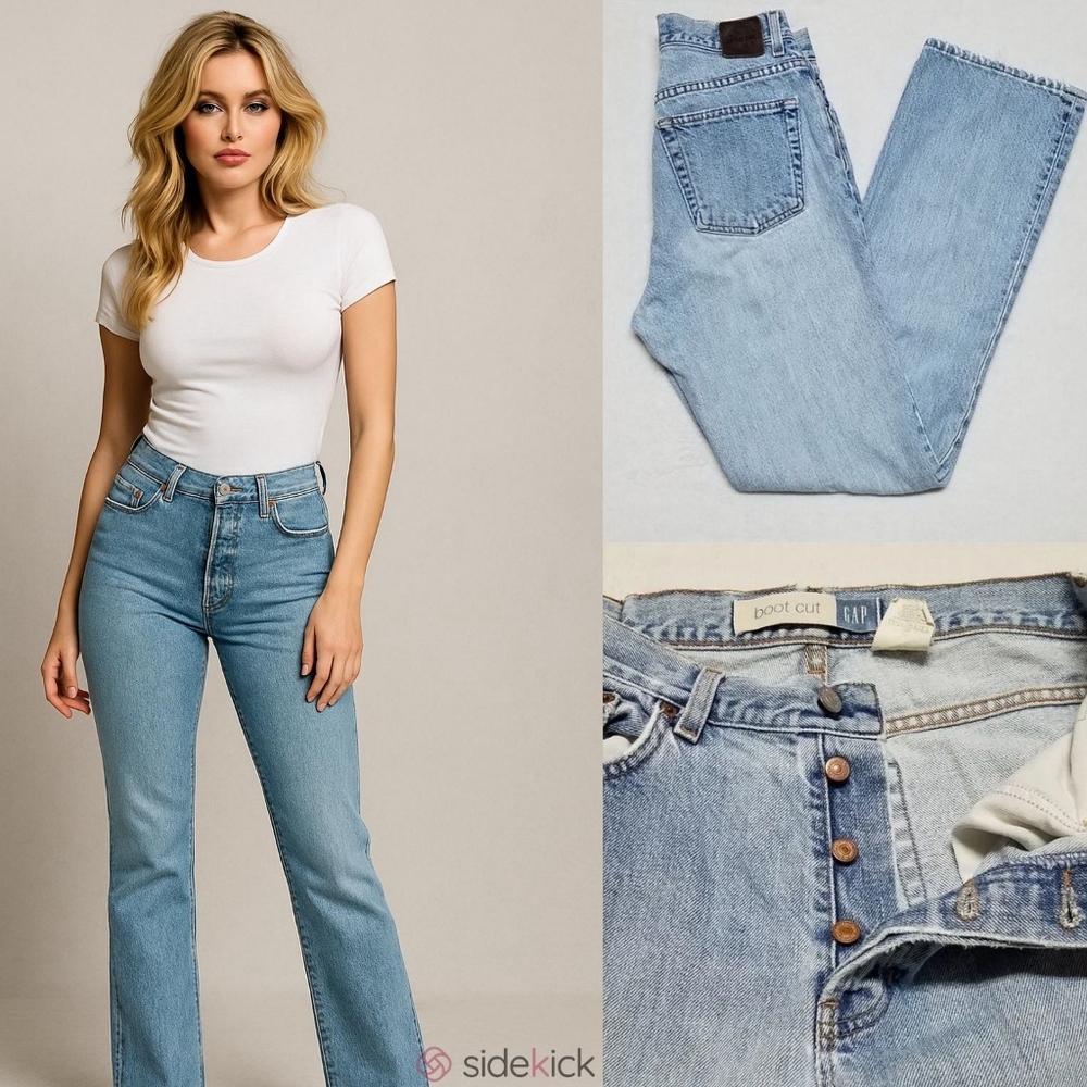 𝅺Vintage 1990s GAP Bootcut Button Fly Stone Wash High Rise Distressed Jeans 8